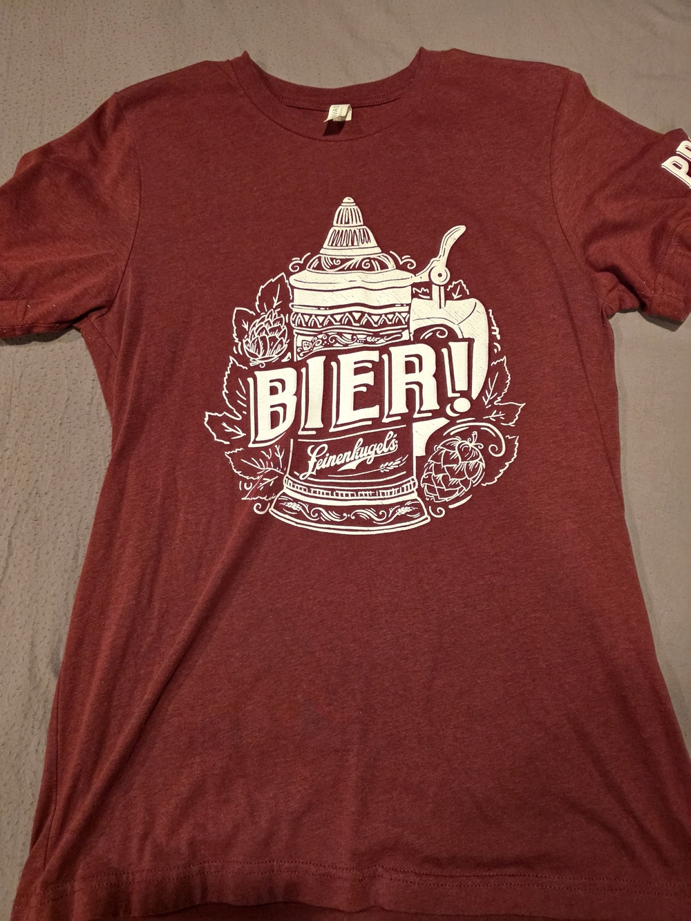 Bella Canvas Maroon Mens Graphic Tee with White 'BIER!' Stein